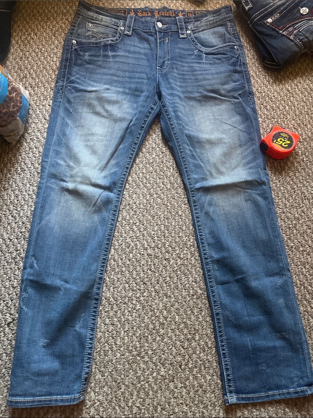Rock Revival Men's Medium Blue Fermin Straight Jeans Size: 36W/32L/19Inseem